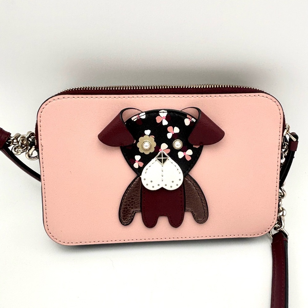 Kate Spade New York Floral Puppy Small Double Zip Crossbody Purse.